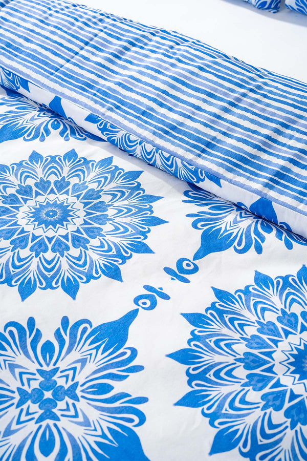 Alaçatı Blue Double Outlet Cotton Duvet Cover Set