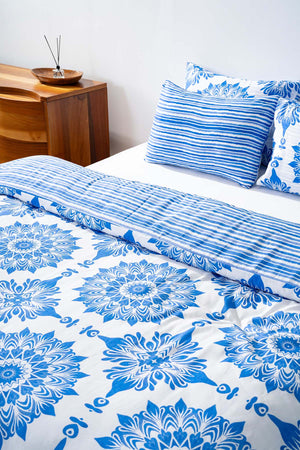 Alaçatı Blue Double Outlet Cotton Duvet Cover Set
