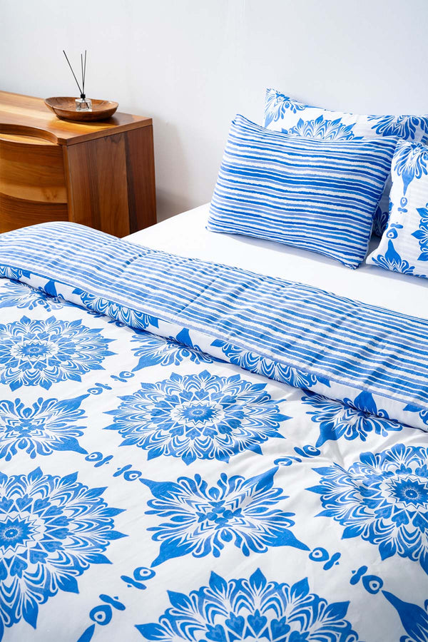 Alaçatı Blue Double Outlet Cotton Duvet Cover Set
