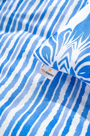 Alaçatı Blue Double Outlet Cotton Duvet Cover Set