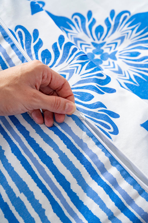 Alaçatı Blue Double Outlet Cotton Duvet Cover Set