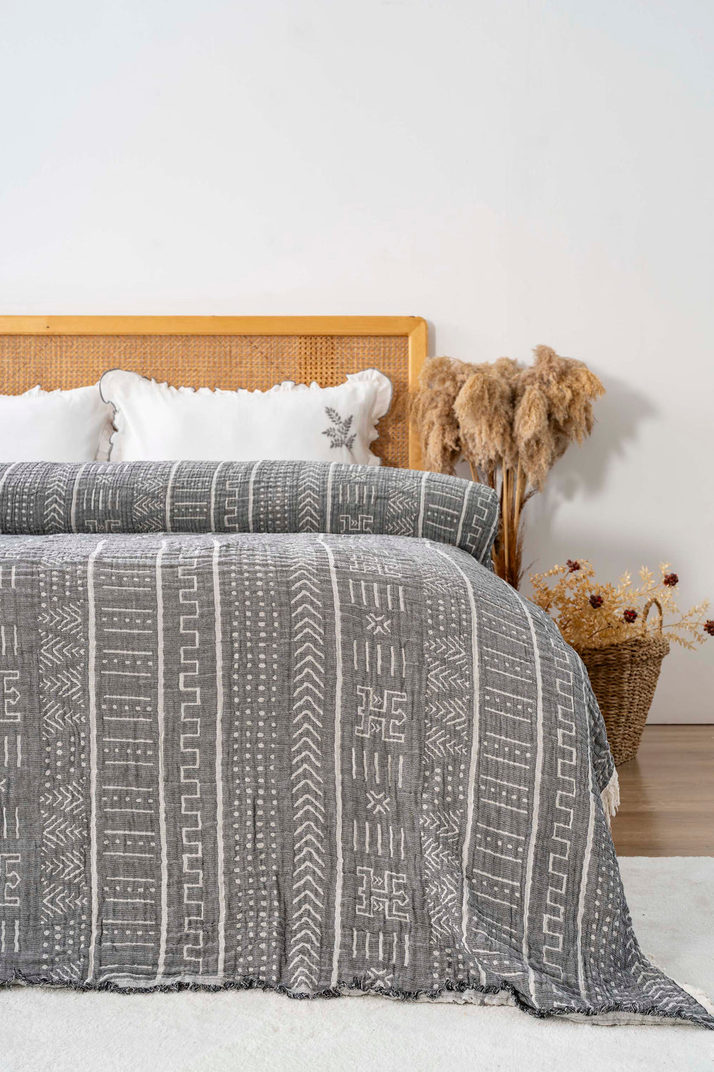 Etno Antrasit Double Size 100% Cotton Muslin Bedspread & Quilt