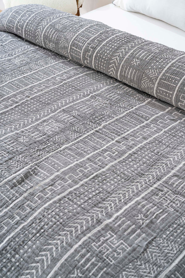 Etno Antrasit Double Size 100% Cotton Muslin Bedspread & Quilt