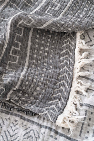 Etno Antrasit Double Size 100% Cotton Muslin Bedspread & Quilt