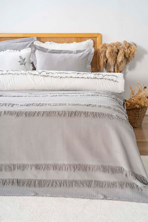 Brianna Grey Double Duvet Cover & Bedspread Set – 7-Piece Bridal Set | 100% Cotton