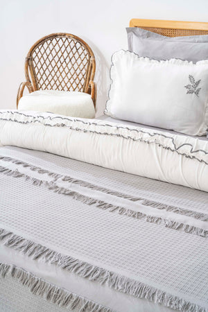 Brianna Grey Double Duvet Cover & Bedspread Set – 7-Piece Bridal Set | 100% Cotton