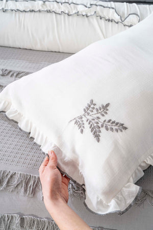 Brianna Grey Double Duvet Cover & Bedspread Set – 7-Piece Bridal Set | 100% Cotton