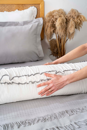 Brianna Grey Double Duvet Cover & Bedspread Set – 7-Piece Bridal Set | 100% Cotton