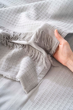 Brianna Grey Double Duvet Cover & Bedspread Set – 7-Piece Bridal Set | 100% Cotton