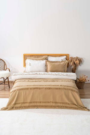 Brianna Khaki Double Duvet Covered Bedspread - 7-Piece Bridal Set 100% Cotton