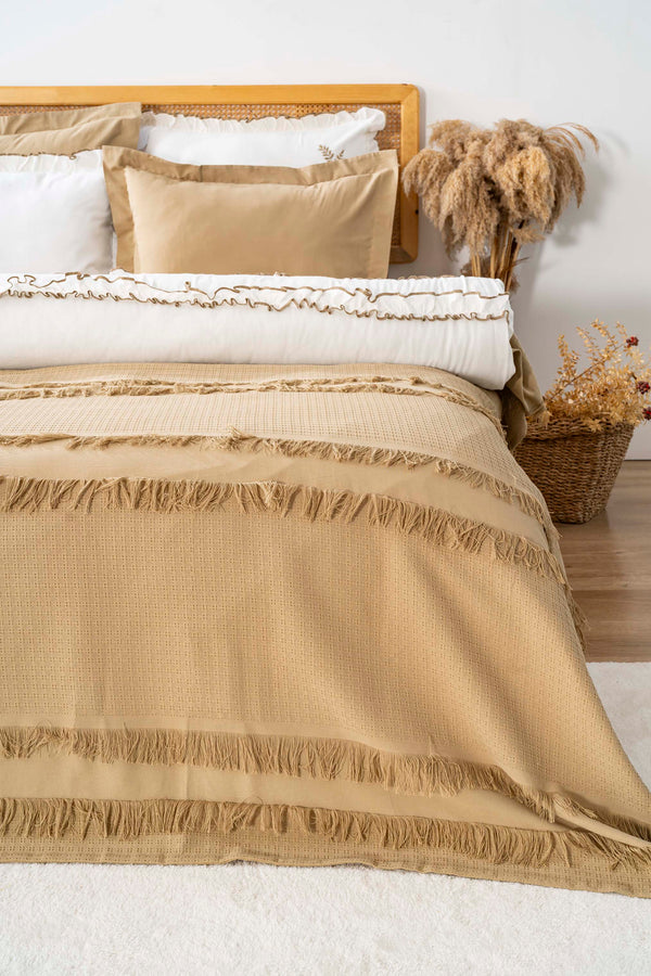 Brianna Khaki Double Duvet Covered Bedspread - 7-Piece Bridal Set 100% Cotton