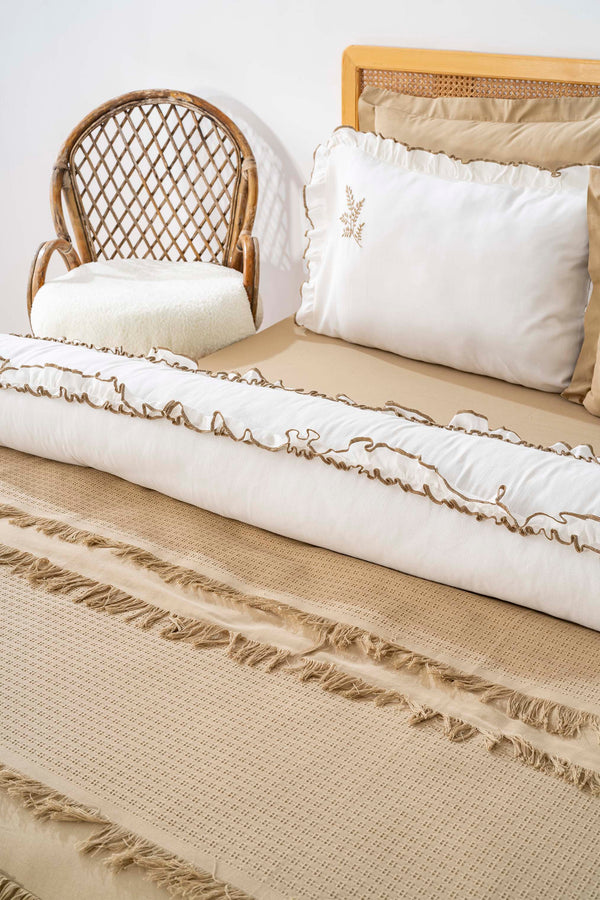 Brianna Khaki Double Duvet Covered Bedspread - 7-Piece Bridal Set 100% Cotton