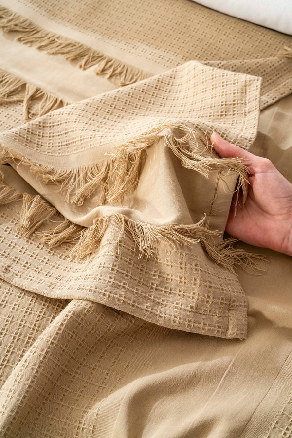 Brianna Khaki Double Duvet Covered Bedspread - 7-Piece Bridal Set 100% Cotton