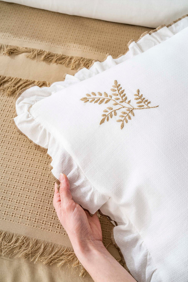 Brianna Khaki Double Duvet Covered Bedspread - 7-Piece Bridal Set 100% Cotton