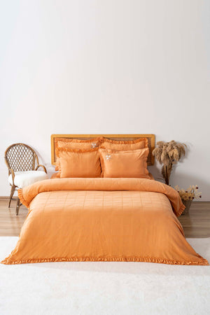 Fiorella Orange Double Embroidered Bedspread Set 6 Piece Sleep & Dowry Set