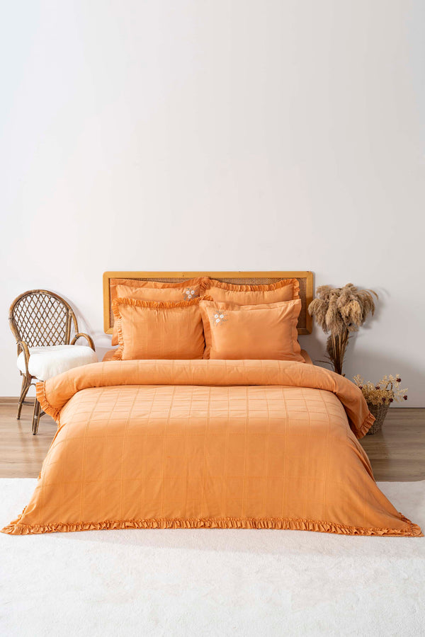 Fiorella Orange Double Embroidered Bedspread Set 6 Piece Sleep & Dowry Set
