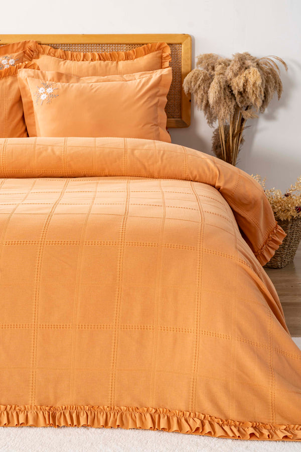 Fiorella Orange Double Embroidered Bedspread Set 6 Piece Sleep & Dowry Set