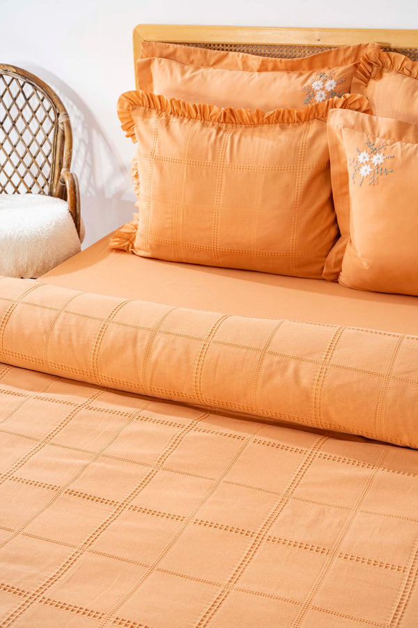 Fiorella Orange Double Embroidered Bedspread Set 6 Piece Sleep & Dowry Set