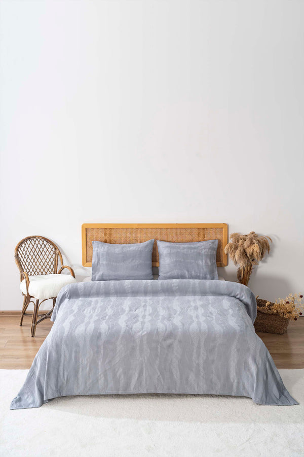 Agata Grey Double Size Bedspread Set – 3-Piece Sleep & Bridal Set – 100% Cotton
