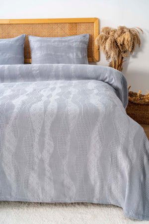 Agata Grey Double Size Bedspread Set – 3-Piece Sleep & Bridal Set – 100% Cotton