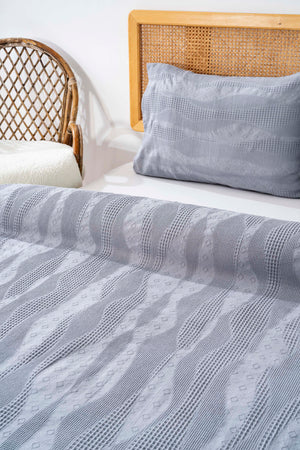 Agata Grey Double Size Bedspread Set – 3-Piece Sleep & Bridal Set – 100% Cotton