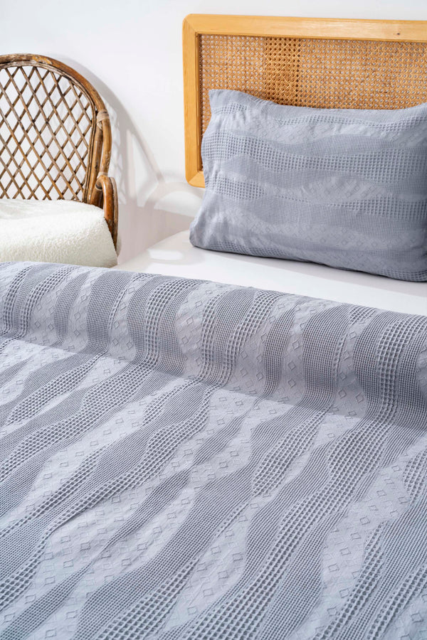 Agata Grey Double Size Bedspread Set – 3-Piece Sleep & Bridal Set – 100% Cotton