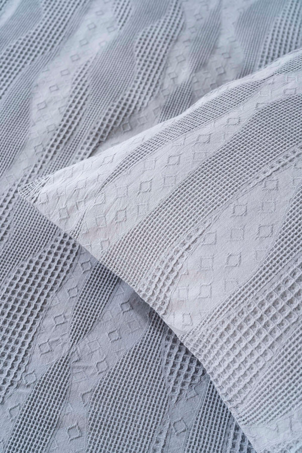 Agata Grey Double Size Bedspread Set – 3-Piece Sleep & Bridal Set – 100% Cotton