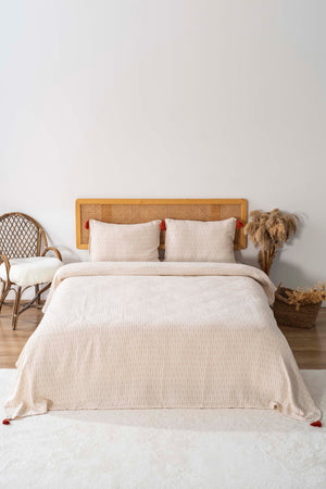 Hermes Kiremit Double Bedspread Set with Tassels - 3 Piece Sleep & Bridal Set - 100% Cotton