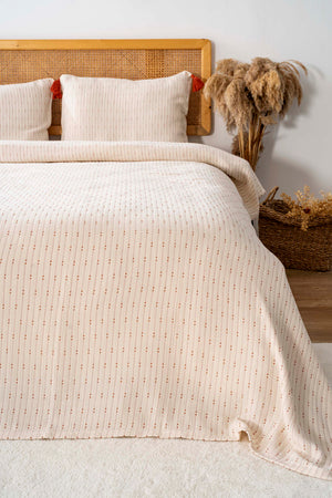 Hermes Kiremit Double Bedspread Set with Tassels - 3 Piece Sleep & Bridal Set - 100% Cotton