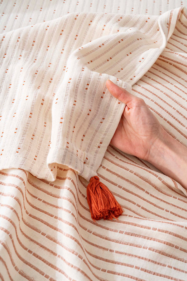 Hermes Kiremit Double Bedspread Set with Tassels - 3 Piece Sleep & Bridal Set - 100% Cotton