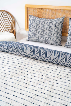 Milena Navy Blue Double Bedspread Set – 3-Piece Sleep & Dowry Set – 100% Cotton