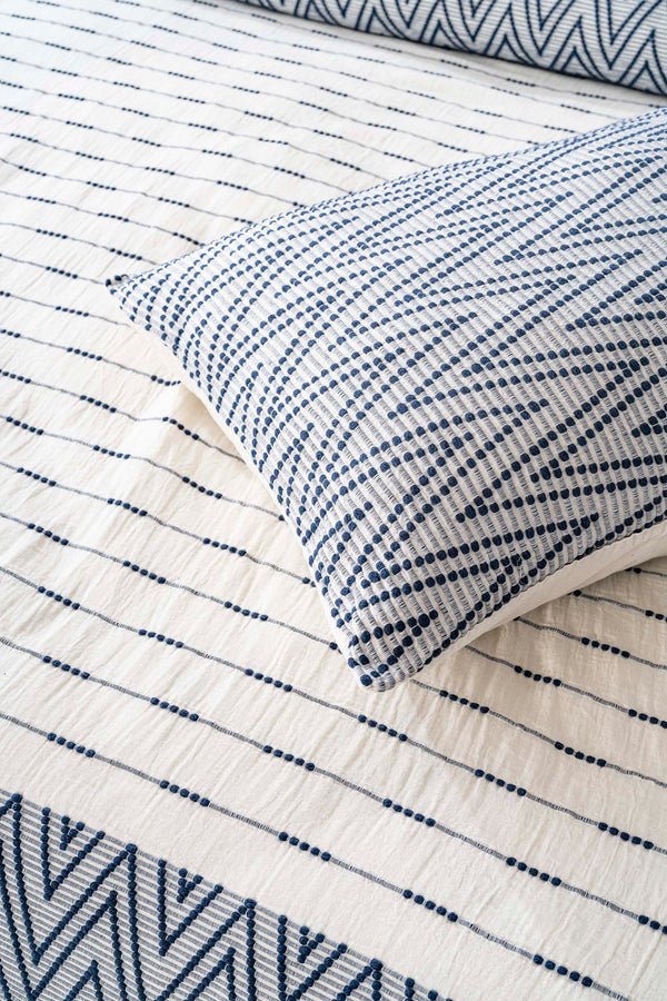 Milena Navy Blue Double Bedspread Set – 3-Piece Sleep & Dowry Set – 100% Cotton