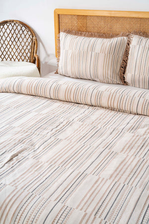 Lia Beige Double Bed Tasselled Bedspread Set 3 Pieces Sleep & Dowry Set