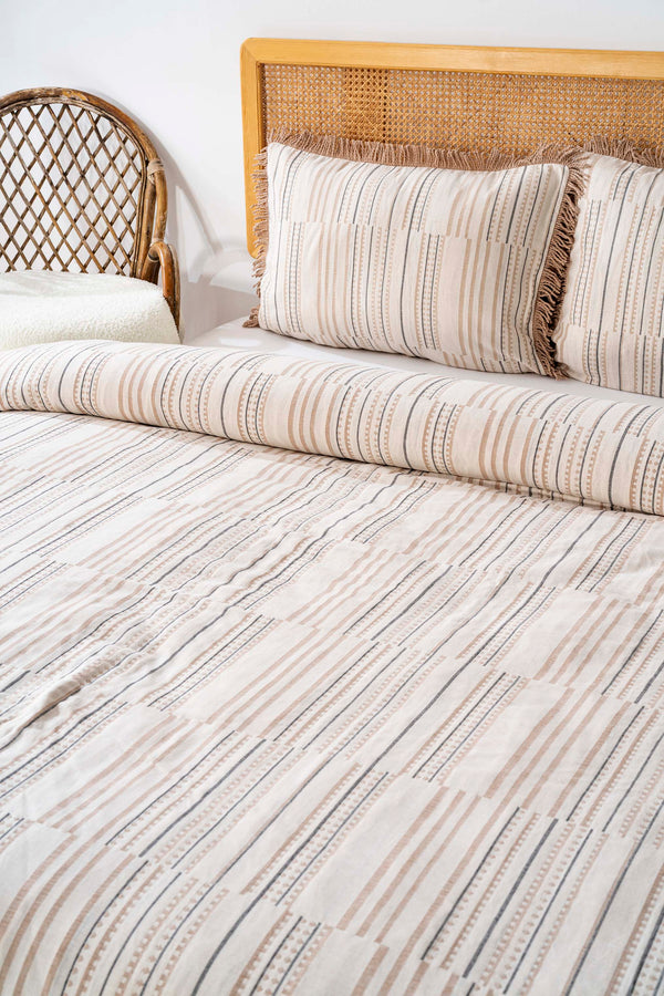 Lia Beige Double Bed Tasselled Bedspread Set 3 Pieces Sleep & Dowry Set