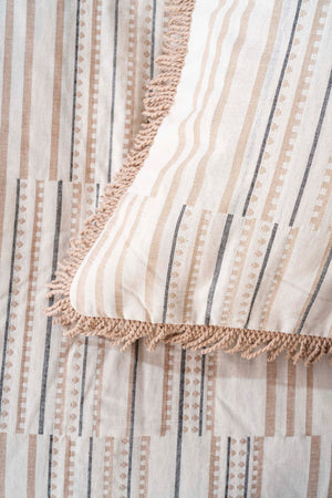 Lia Beige Double Bed Tasselled Bedspread Set 3 Pieces Sleep & Dowry Set