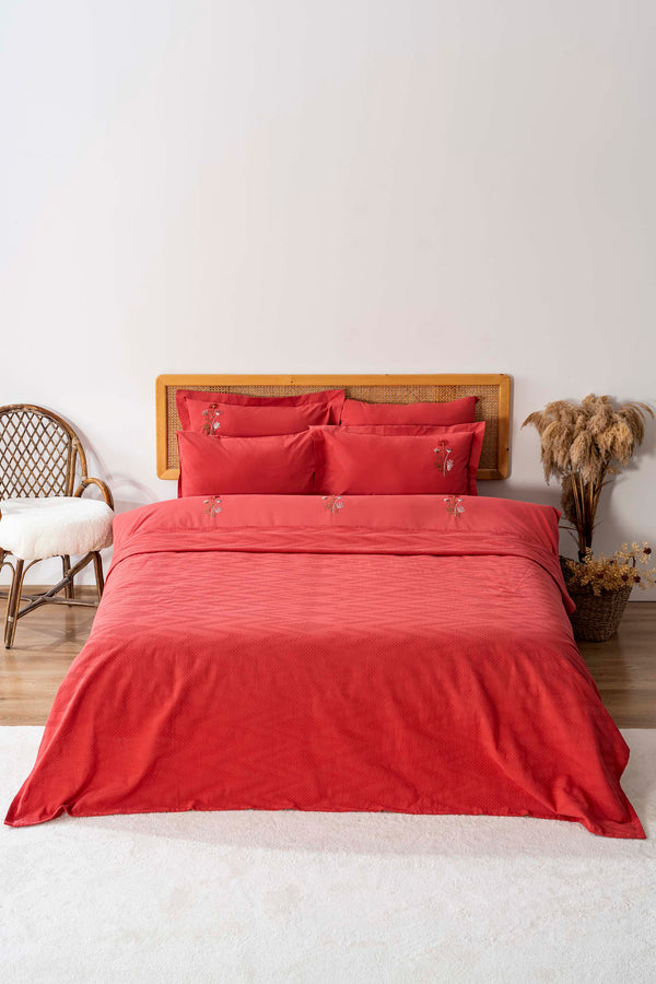 Noris Embroidered %100 Cotton 7 Piece Bedspread & Bedding Set