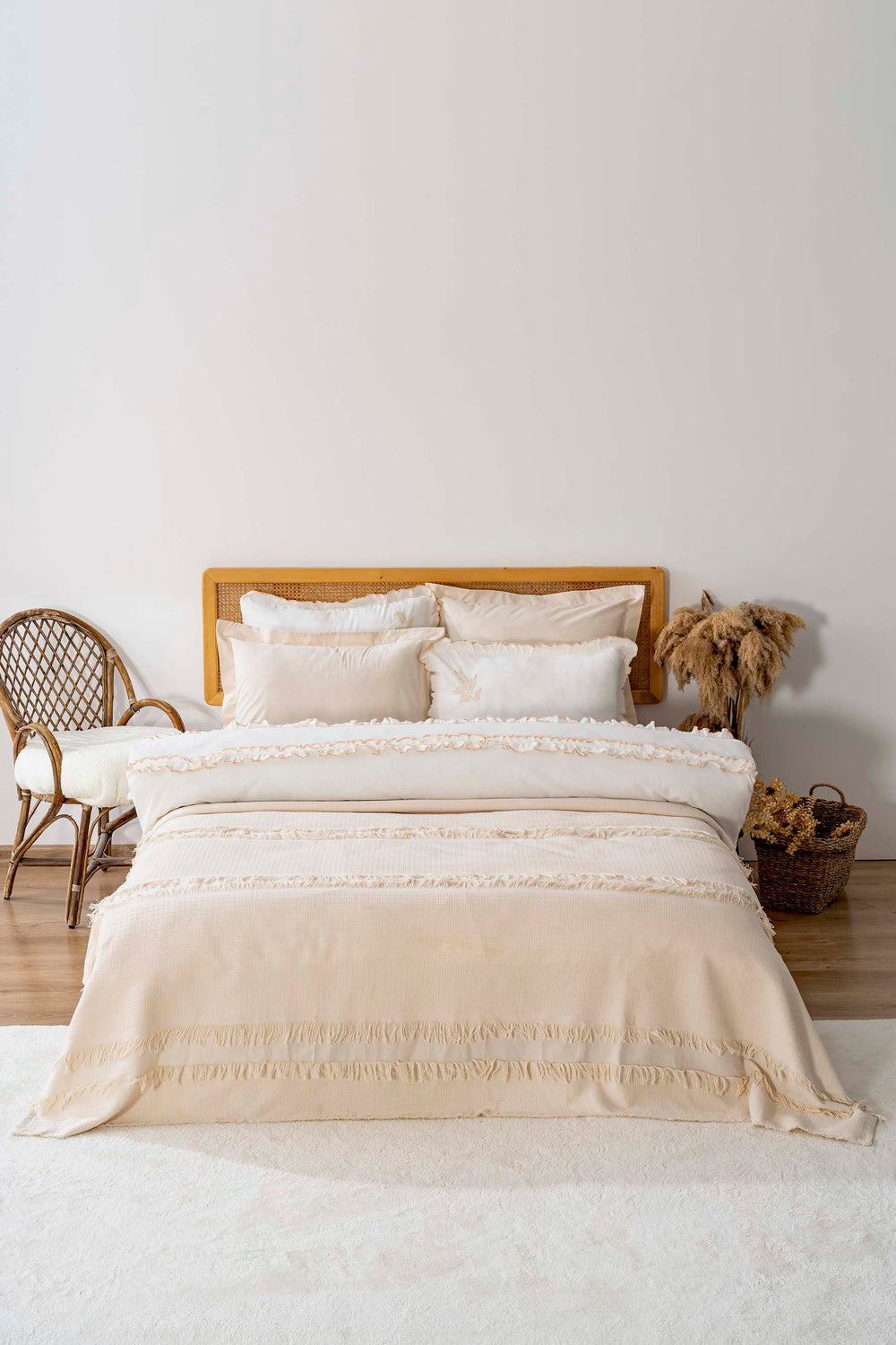 Brianna Cream Double Duvet Coverlet Set – 7-Piece Bridal Set 100% Cotton