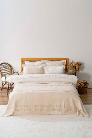 Brianna Cream Double Duvet Coverlet Set – 7-Piece Bridal Set 100% Cotton