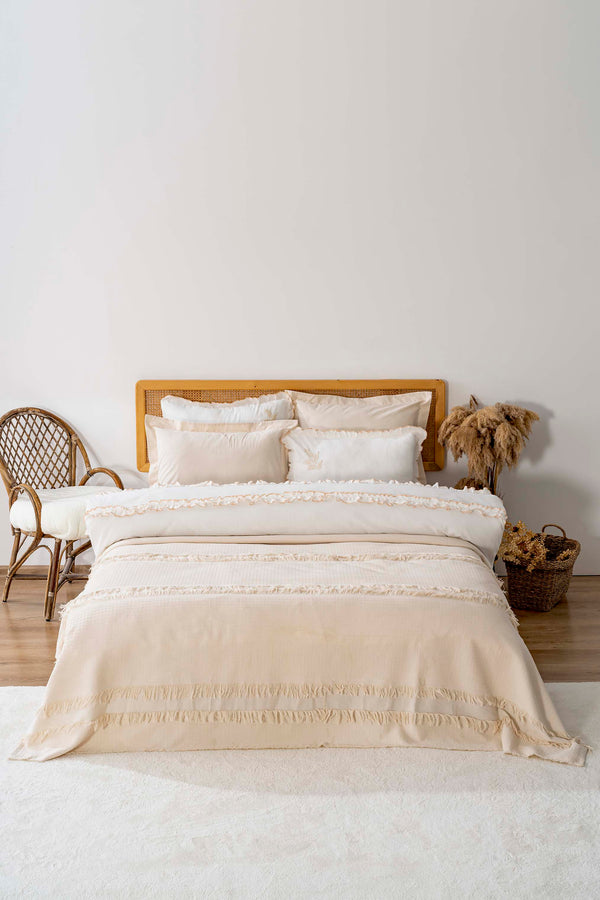 Brianna Cream Double Duvet Coverlet Set – 7-Piece Bridal Set 100% Cotton