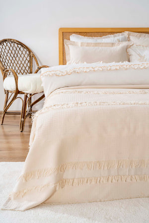 Brianna Cream Double Duvet Coverlet Set – 7-Piece Bridal Set 100% Cotton