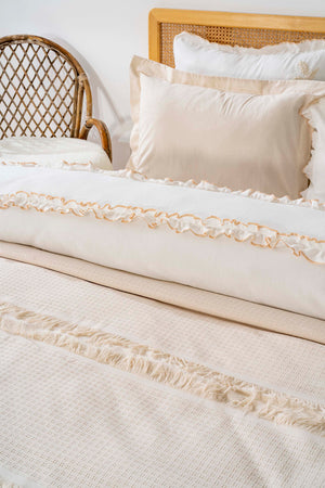 Brianna Cream Double Duvet Coverlet Set – 7-Piece Bridal Set 100% Cotton
