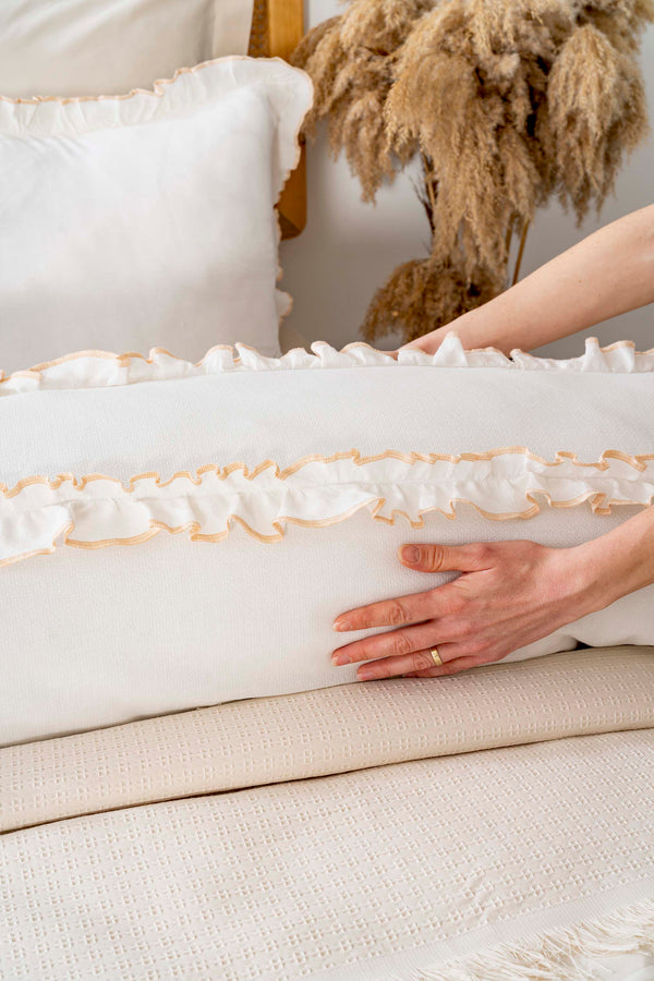 Brianna Cream Double Duvet Coverlet Set – 7-Piece Bridal Set 100% Cotton