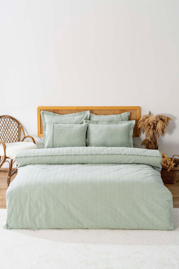 Jasmin Mint Green Double Size 6-Piece Jacquard 100% Cotton Duvet Cover Set & Bridal Set
