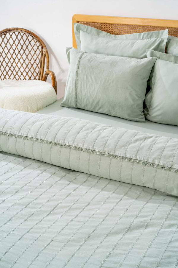 Jasmin Mint Green Double Size 6-Piece Jacquard 100% Cotton Duvet Cover Set & Bridal Set