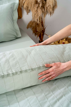 Jasmin Mint Green Double Size 6-Piece Jacquard 100% Cotton Duvet Cover Set & Bridal Set