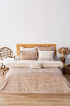 Alina Cappuccino Embroidered Double Bed Duvet Cover Set with Quilt - 8 Piece Bridal Set