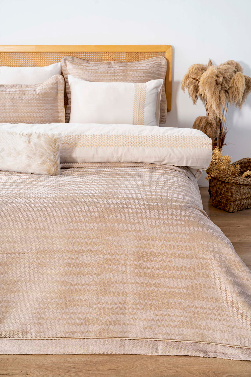 Alina Cappuccino Embroidered 4-Piece Bridal Quilt Set – Polycotton Bedspread, Shams, Queen Size