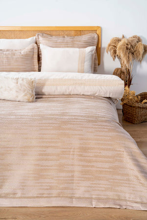 Alina Cappuccino Embroidered 4-Piece Bridal Quilt Set – Polycotton Bedspread, Shams, Queen Size