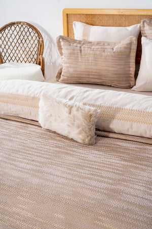 Alina Cappuccino Embroidered Double Bed Duvet Cover Set with Quilt - 8 Piece Bridal Set