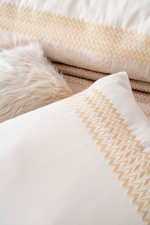 Alina Cappuccino Embroidered Double Bed Duvet Cover Set with Quilt - 8 Piece Bridal Set